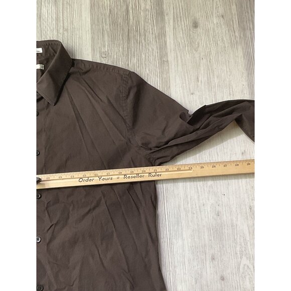Express Mens Fitted Brown Button-Up Shirt Size L - Picture 6 of 7